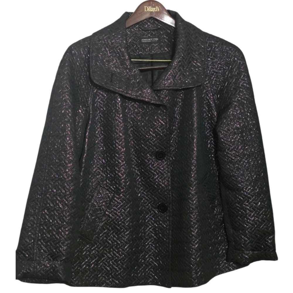 Jones New York Women's Black Textured Pea Coat Jacket Size XL